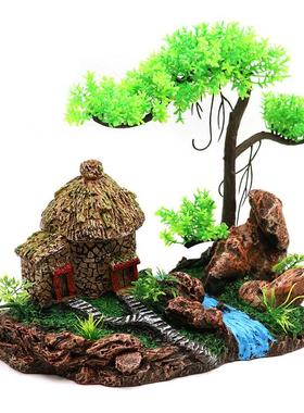 亚马孙脂货小大LMC20577假山含树树工艺品水族源摆件茅屋建筑元素