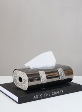 现代轻GT-F128奢枪色不锈钢马毛纸巾盒面样板间餐厅几桌创意抽茶