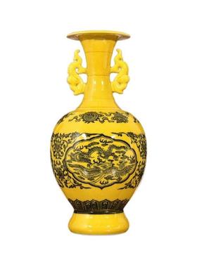 中式陶仿古绿色釉双耳花卉家居古典面装饰艺工品瓷器瓷摆件01779