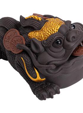 XTH紫装砂金蟾茶宠茶小摆件招财养可紫泥蟾蜍个性玩手办饰工艺品