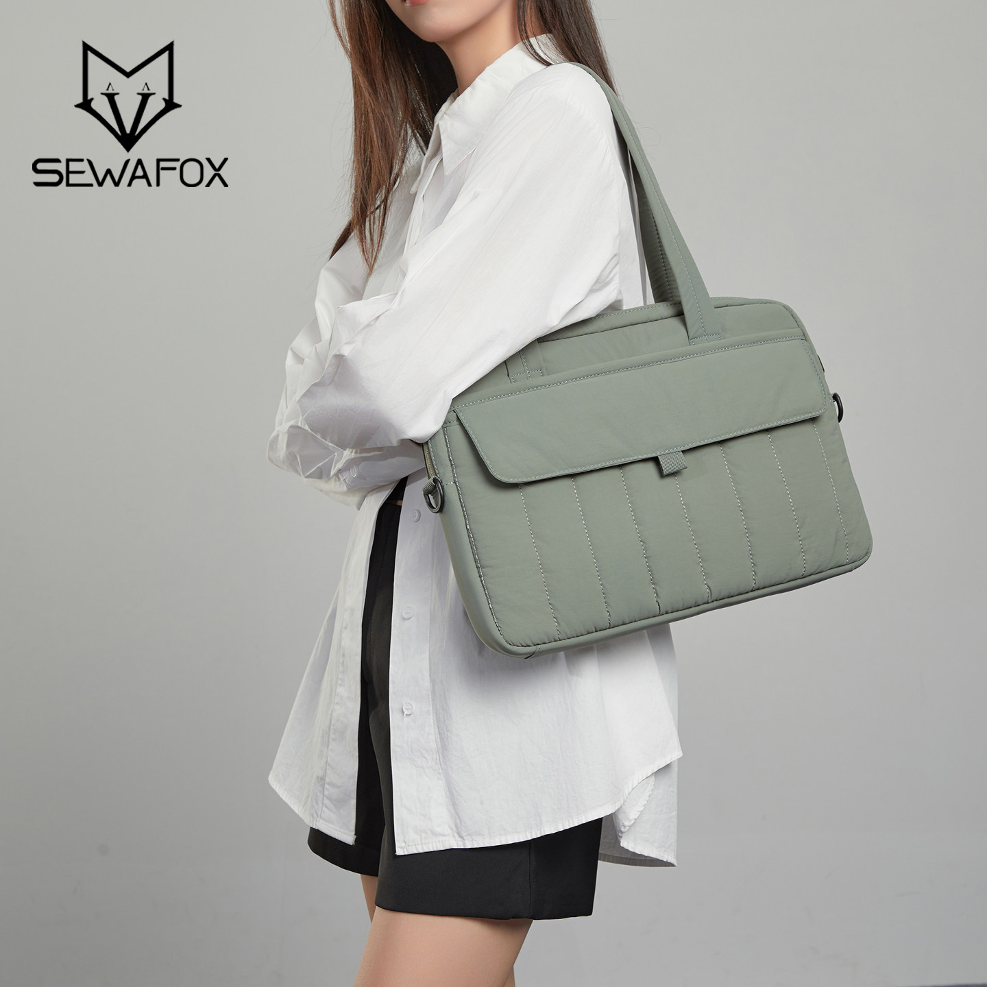 商务单肩斜挎包原创简约通勤多用充棉笔记本电脑托特包手提包书包