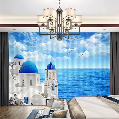 中式地中海风格窗帘风景画隔断帘