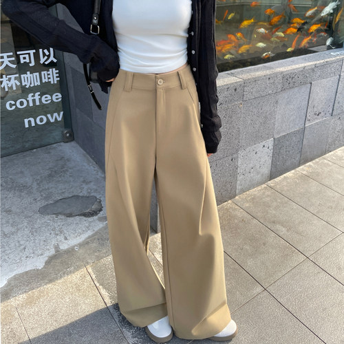 2025春秋新款卡其色阔腿裤