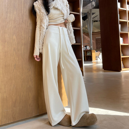 白色直筒糯米裤女秋冬