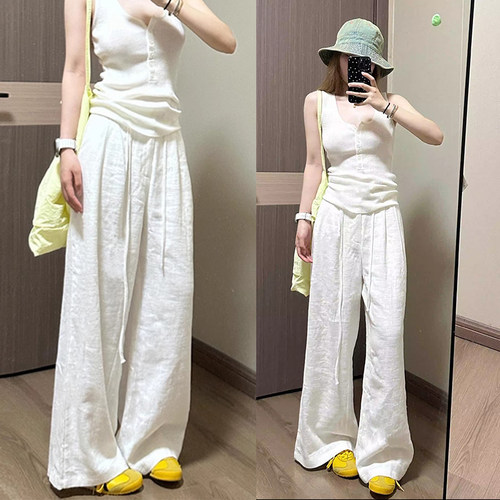 白色阔腿裤女2025春夏新款