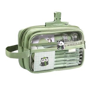 5层熊猫绿色笔袋透明女生新款超大容量2024年高颜值文具盒女孩版初中生高中铅笔盒女生小学生多功能男孩文具