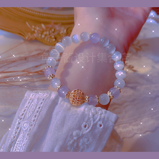 好运爆棚|原创设计不掉色强光猫眼石水晶手链女ins清冷感学生手串