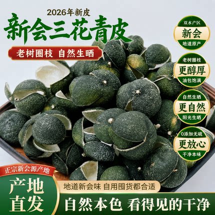 新会2026年三花青皮广东新陈皮茶枝柑特产泡茶当年新鲜大红皮陈化