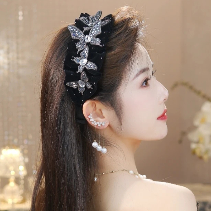 蝴蝶丝绒发箍女2025新款高级感洋气时尚显发量高颅顶发卡头箍头饰