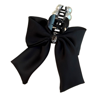 缎面蝴蝶结抓夹女高级感气质鲨鱼夹法式贝珠发夹女后脑勺夹子头饰