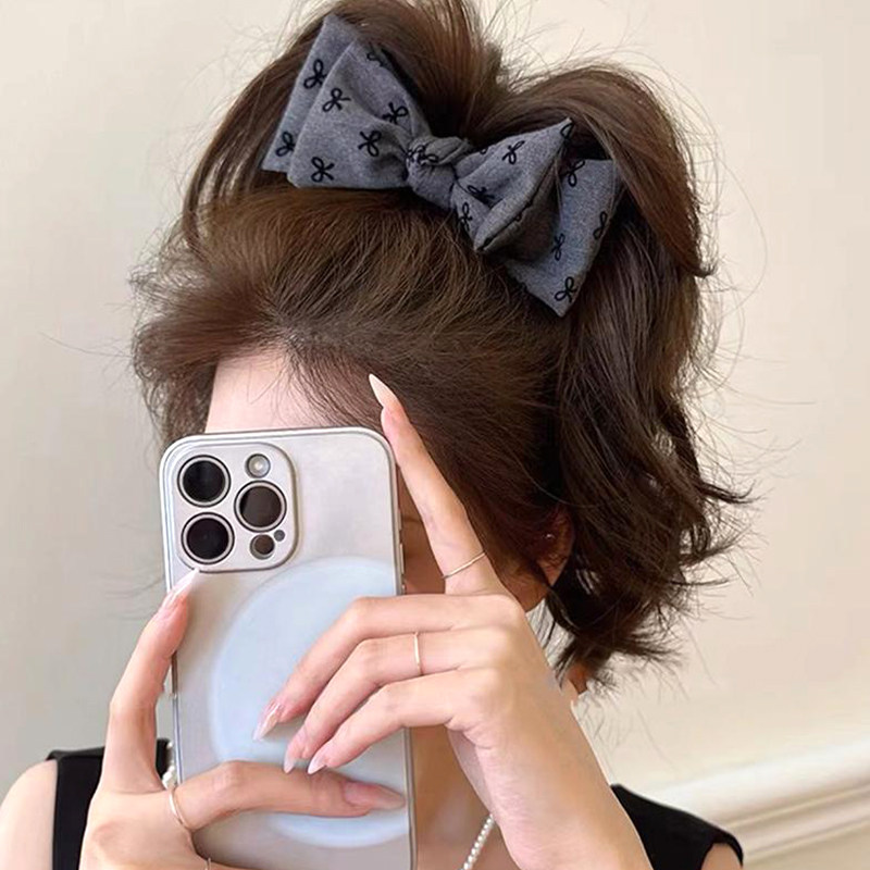 格雷系高马尾抓夹女高级感2025新款夹子头饰双蝴蝶结丸子头发夹女