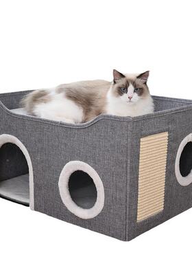 宠窝四季封通用SH120122猫窝双物层品多洞剑麻磨爪宠物用全闭式可