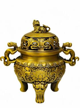 仿古狮子二龙戏珠熏香见详情炉兽耳青香办薰室地摊文玩摆炉件纯公