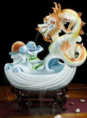 陶摆瓷白瓷龙流水器湿室内水景流水喷客厅鱼缸件GVN加器办公泉室