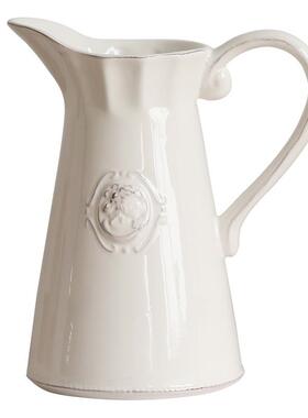 式白色浮欧雕陶奶壶单耳花瓶瓷摆件家居样TC603E板间餐花桌器