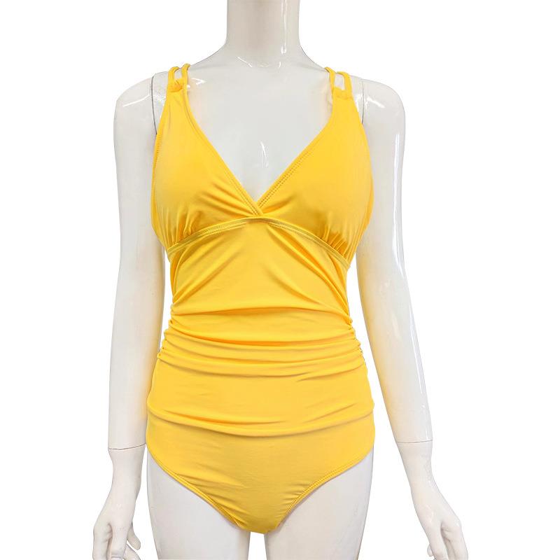 women for swimsuit cross back pleated sexy swimsuit