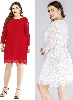 Plus size womens lace red dress waist slimming sexy