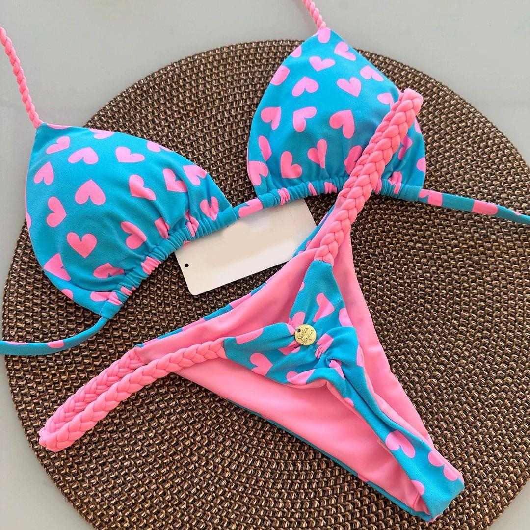 Sexy gathered pigtail bikini two-piece swimsuit beach