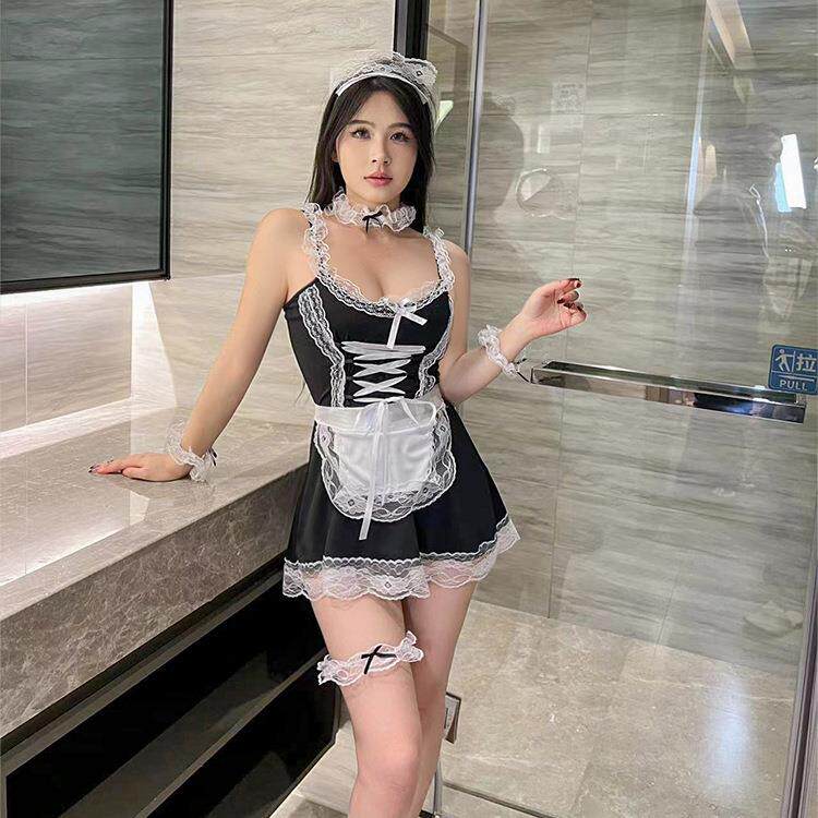 crotchless dress sexy costumes women play role apron maid
