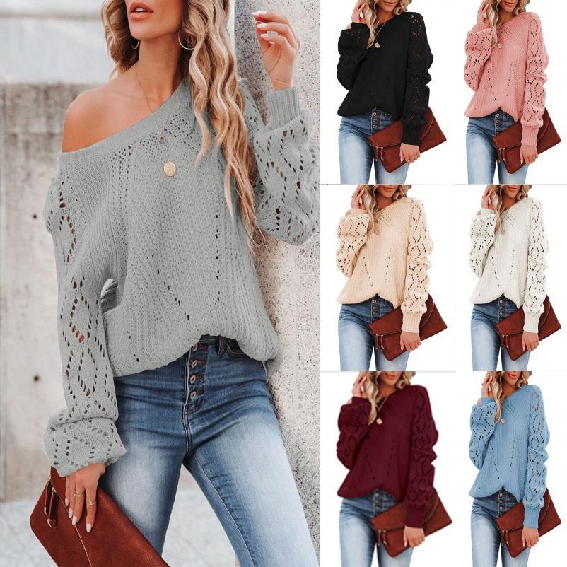 Solid color loose tops for women hollow pattern round neck