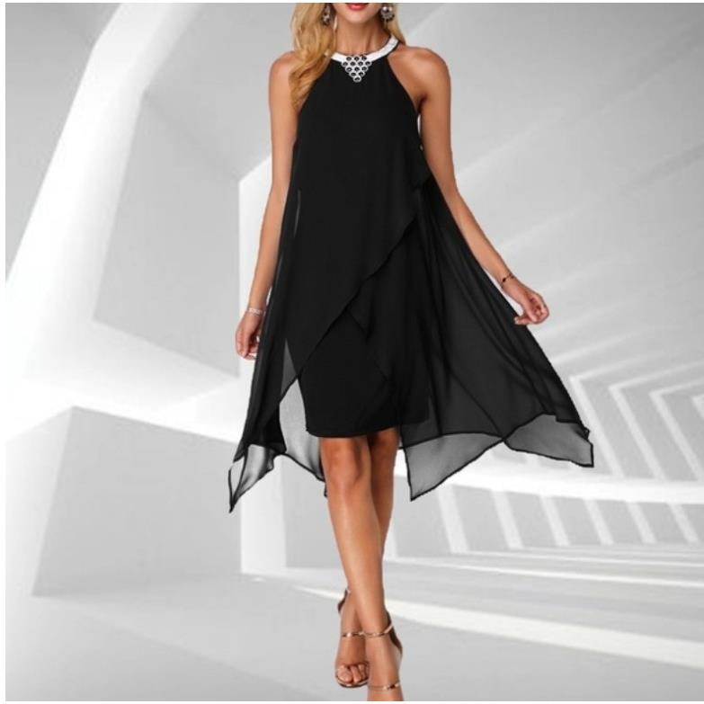 Womens Fashion Solid Color Mesh Sleeveless Irregular Loose