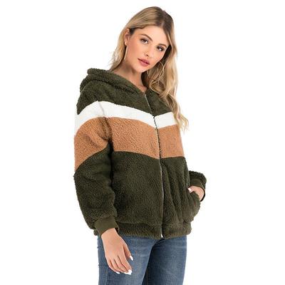 Long-sleeved patchwork fur coat with hood and loose