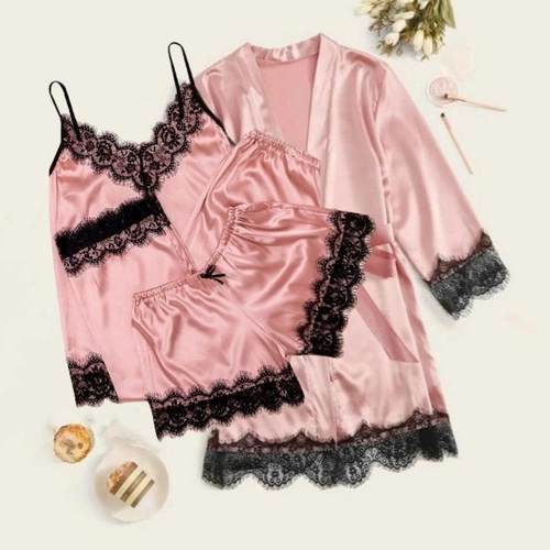 clothes home bathrobe silk imitation lace trousers suit
