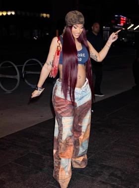 Leg Denim Trousers Chainmail Wide Pants Casual Leather