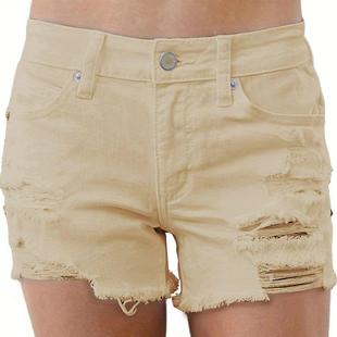 Ripped denim shorts for women high waist fringed