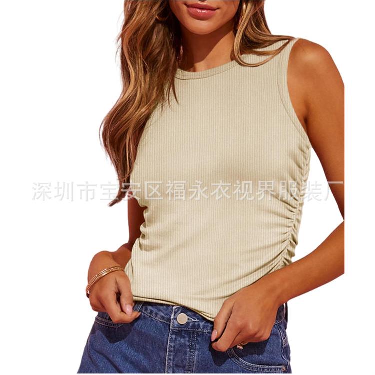 Womens vest fit side sleeveless sweater pleated neck