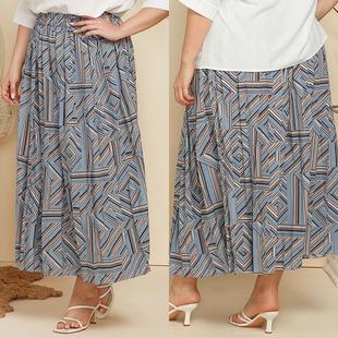 Maxi Size Loose Plus Skirt Geometric Women Pleated