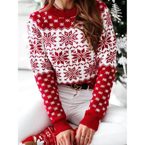 Christmas Elk Pullover Sweater Knitted Jacket Women's Tops