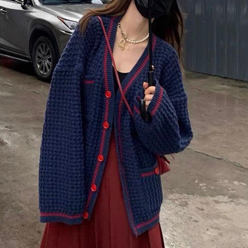 loose sweater female knitted women color sleeves cardigan