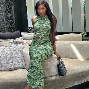 Skirt Maxi Sexy Two Top Tight piece hugging Set Hip