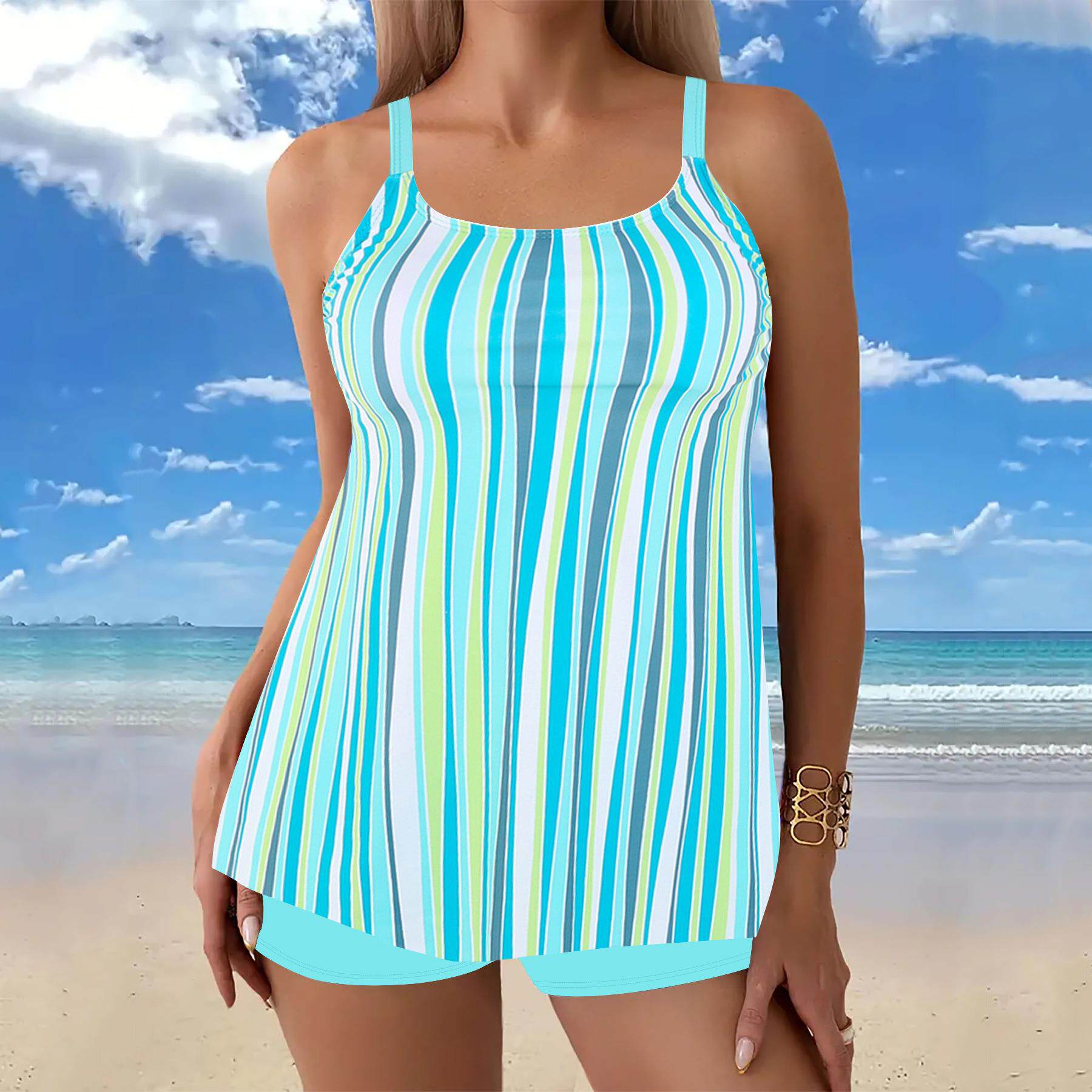 Large size two-piece boxer swimsuit for women