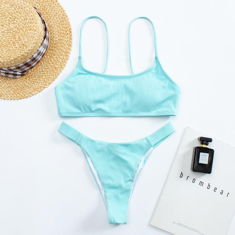 Womens swimsuit sexy solid color two-piece bikini