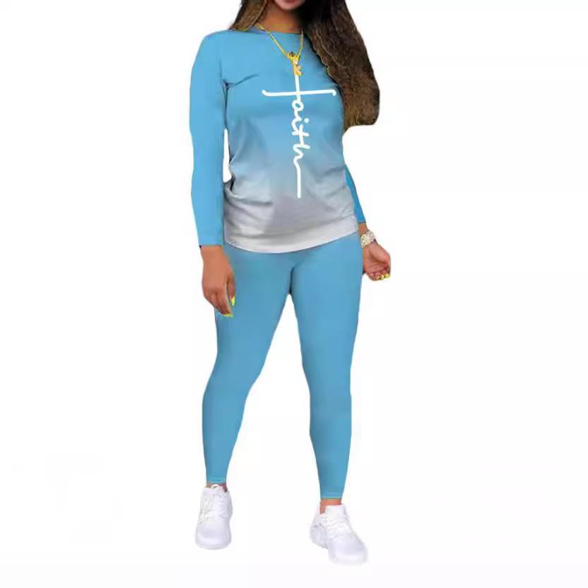 Womens Digital Gradient Color Long Sleeve Casual Suit