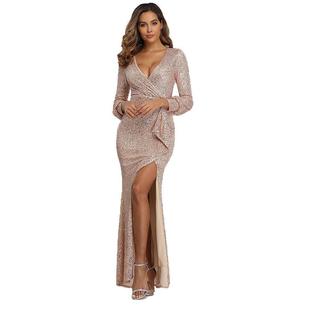 dress sequins wrap sexy long evening ruched formal women