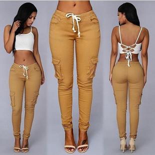 Casual Multi Drawstring Pants Pocket Women