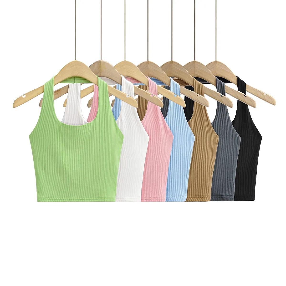 Womens vest halter neck top fashionable deep collar slim