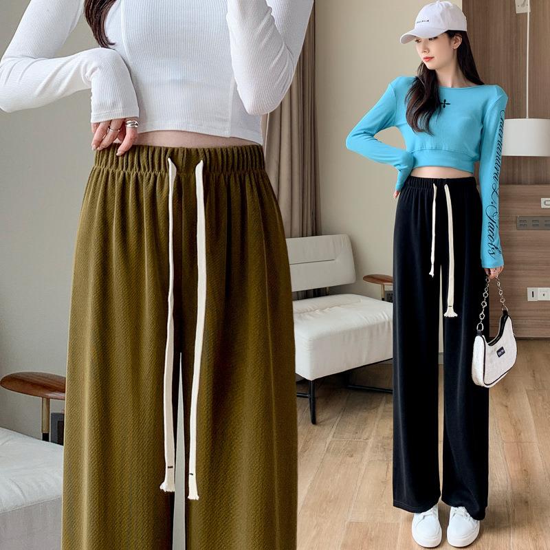 pants casual striped straight loose drape waist high spring