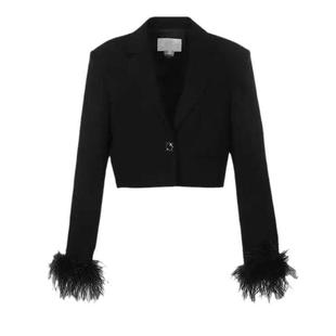 Womens Diamond Black Suit Short Jacket Fashion Feather