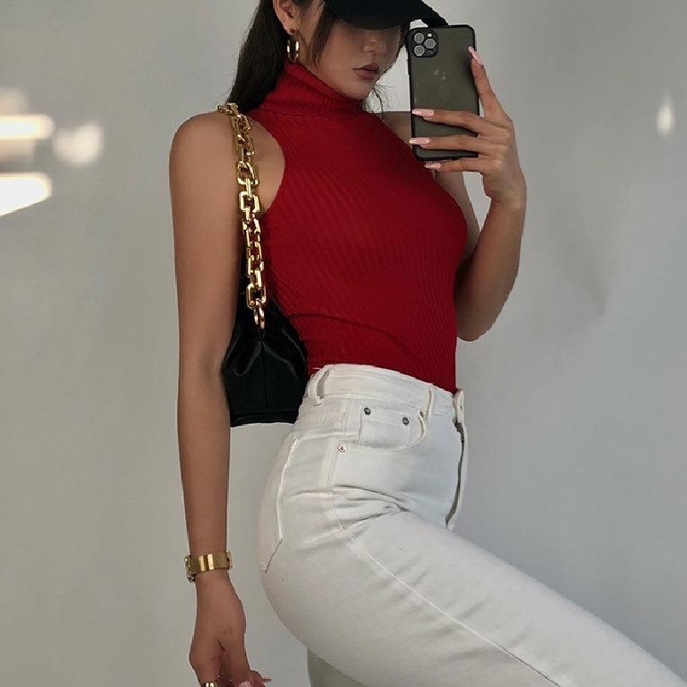 girl tight sexy red turtleneck bottom wear sweater