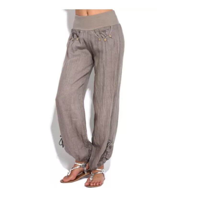 Loose button decoration casual wide leg trousers for women