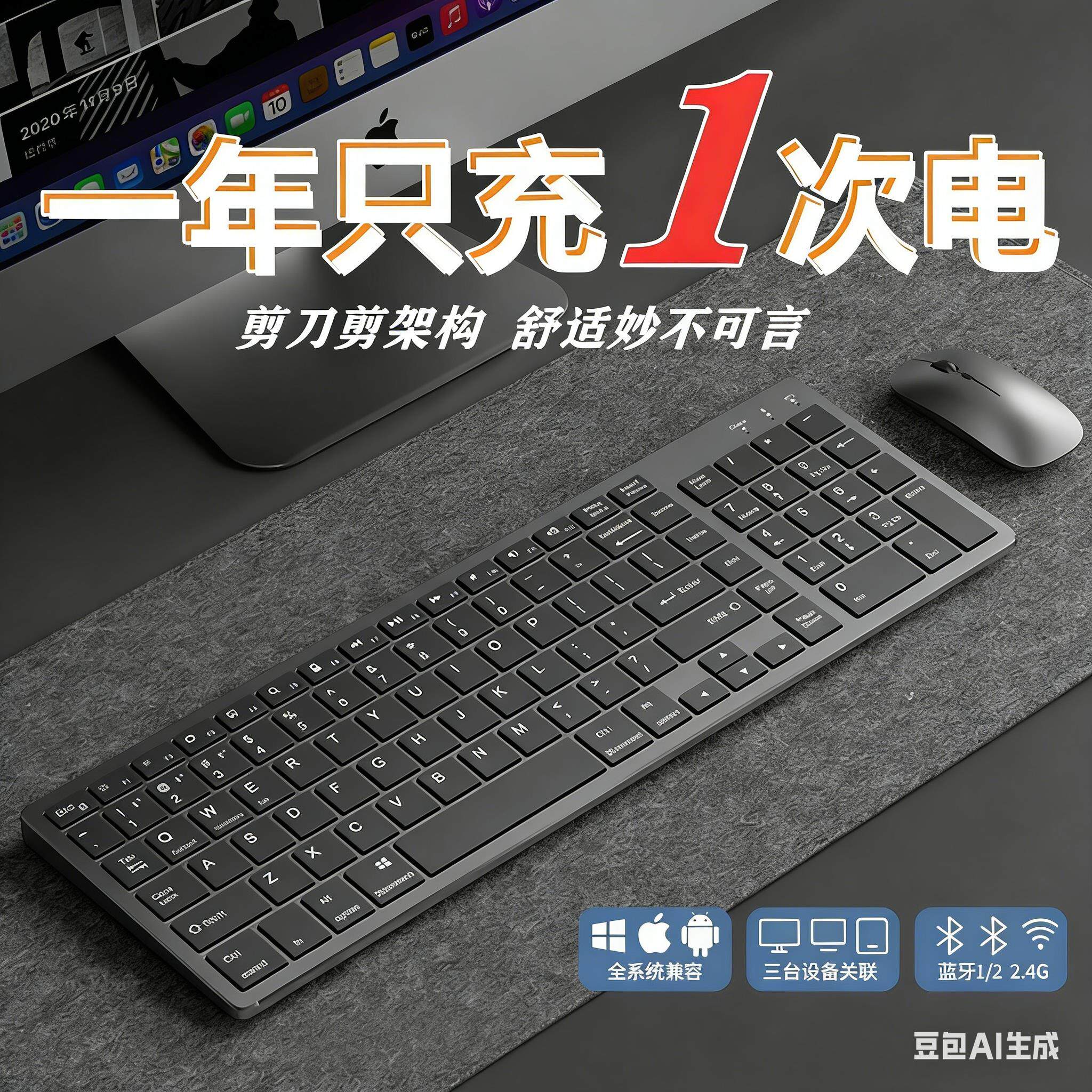 无线键盘蓝牙男女生办公滑鼠套组平板游戏专用静音台式电脑通用
