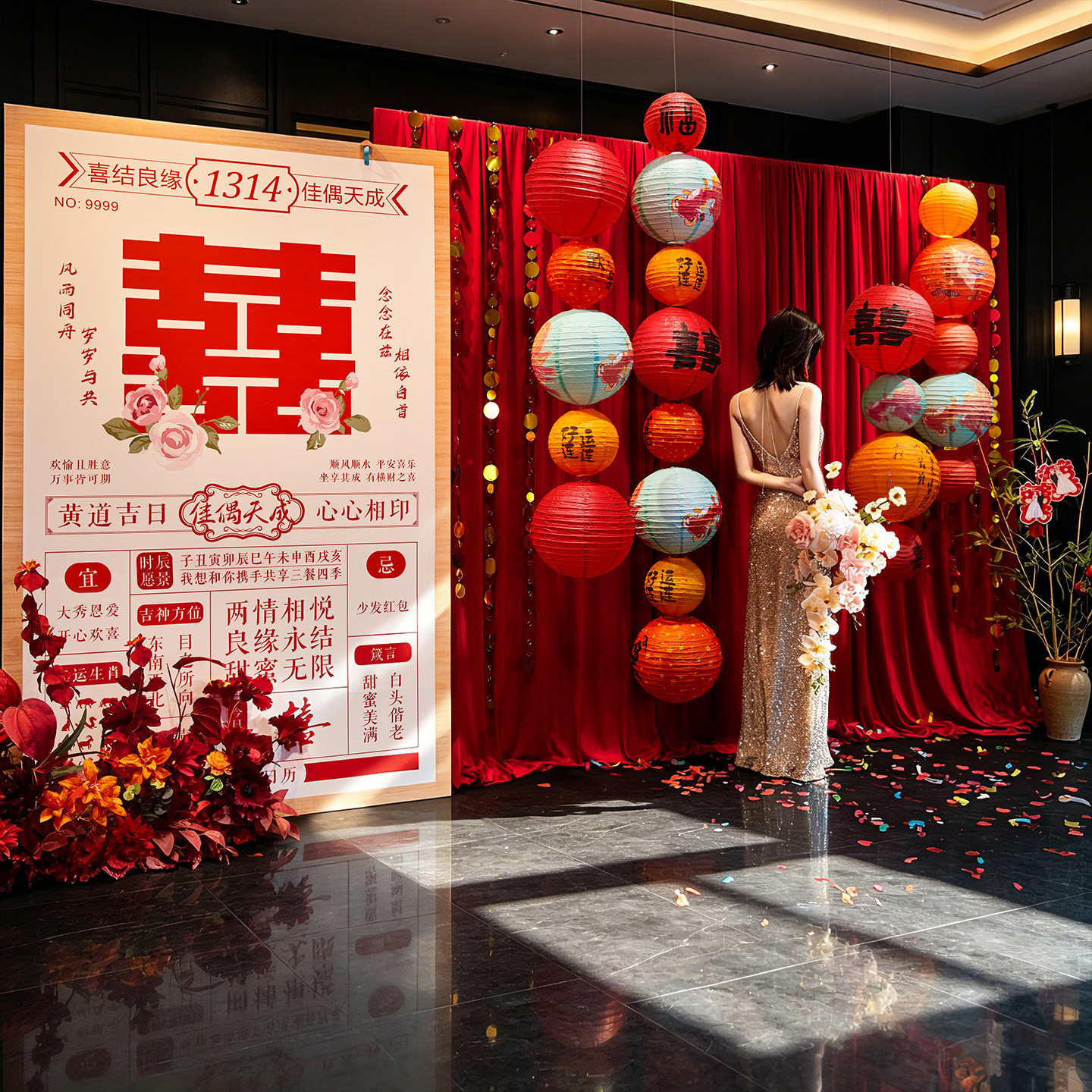 【拍照超出片】订婚布幔灯笼装饰图片