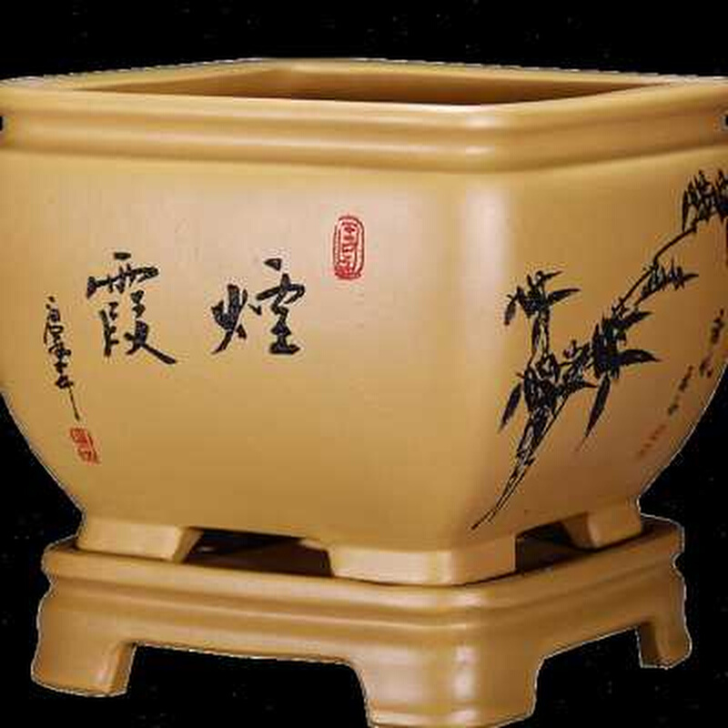 紫砂花盆四方形盆景盆家用君子兰花盆客厅桌面花盆文竹梅花老桩盆