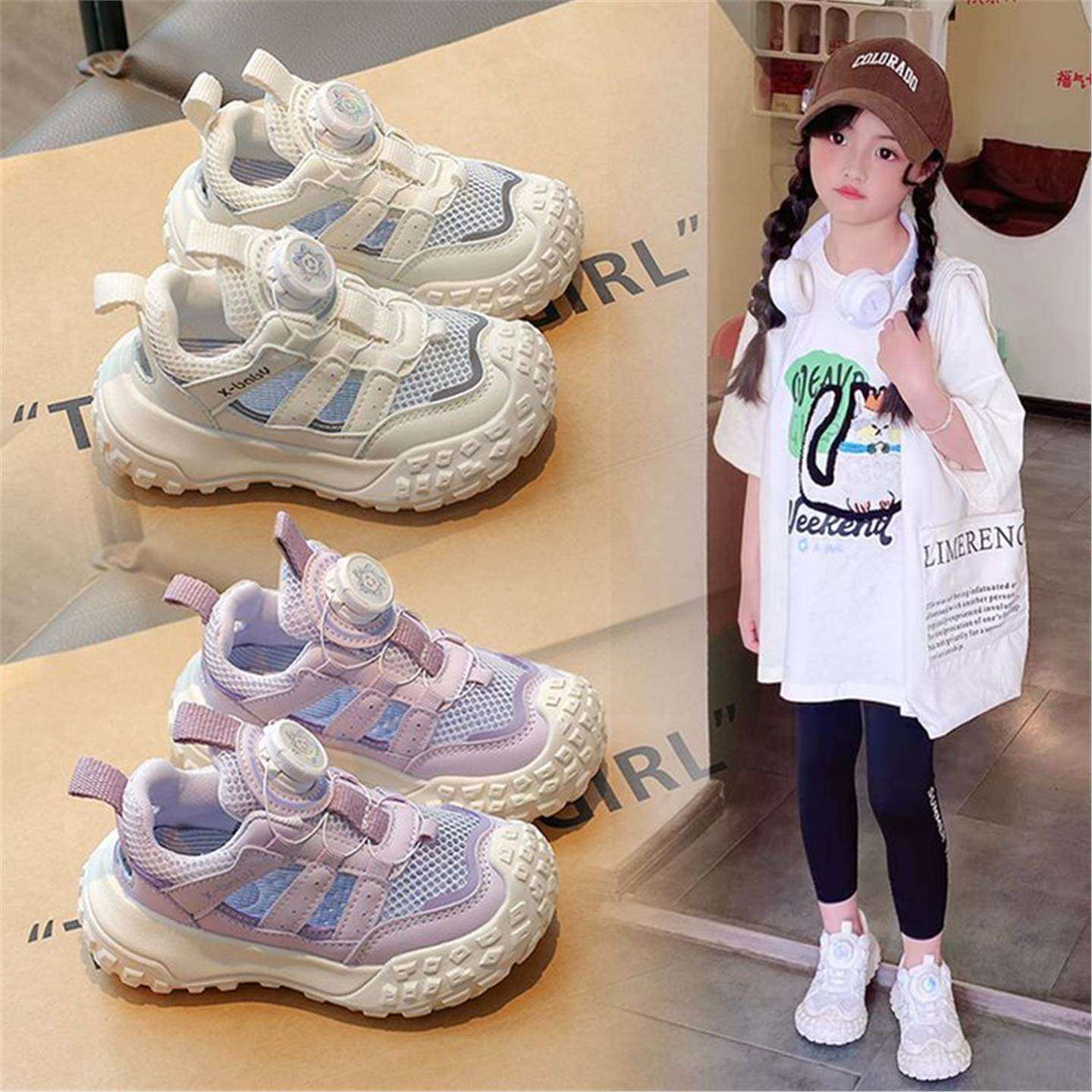 儿童鞋旋转纽扣运动鞋2025春夏新款女童鞋韩版男童轻便运动凉鞋