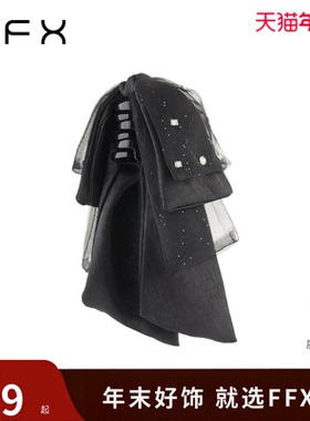 弗弗西FFX[夜曲]多层蝴蝶结飘带马尾抓夹气质后脑勺发夹黑色发饰