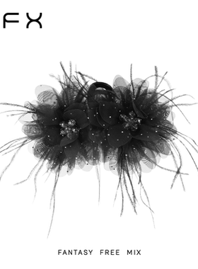 弗弗西FFX舞池星河高级感立体花片氛围感羽毛显发量抓夹黑色发饰